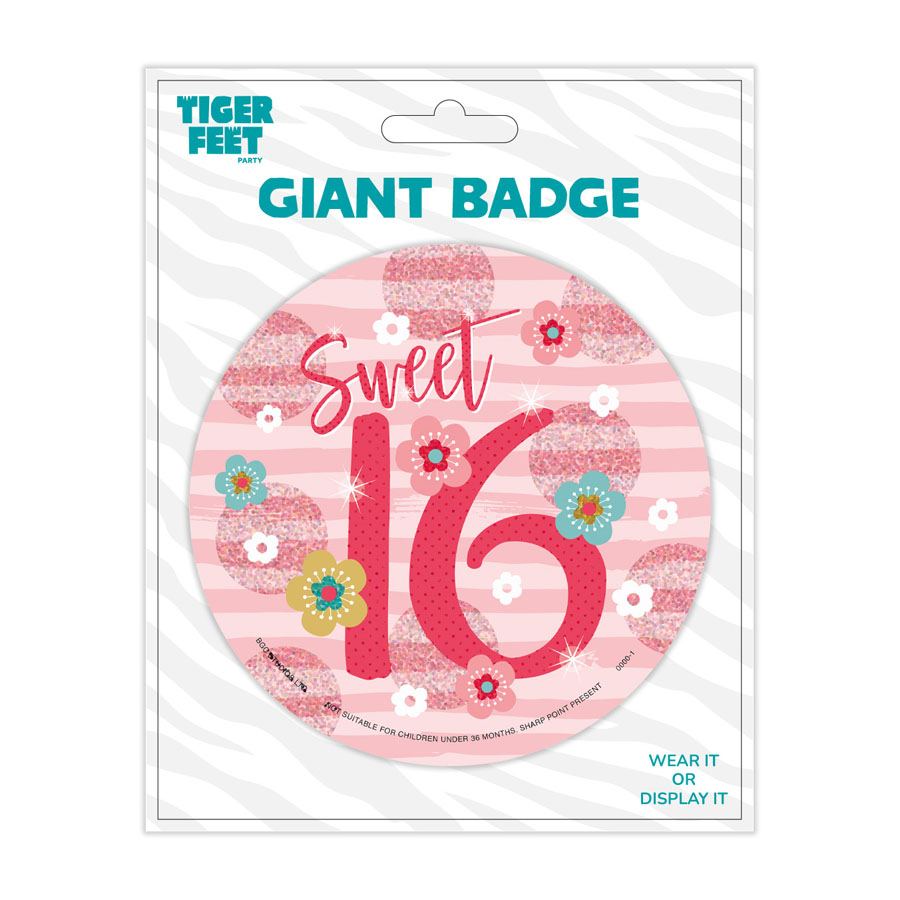 6pk Big Badges Birthday Age 16 - Tiger Feet Ireland