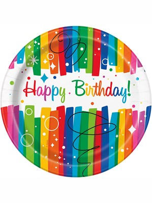 8ct Paper Plates 9" Round Happy Birthday Rainbow - Tiger Feet Ireland