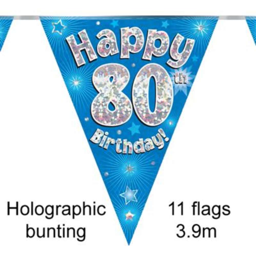 Party Bunting Happy 80th Bday Blue Holo 11 - Tiger Feet Ireland