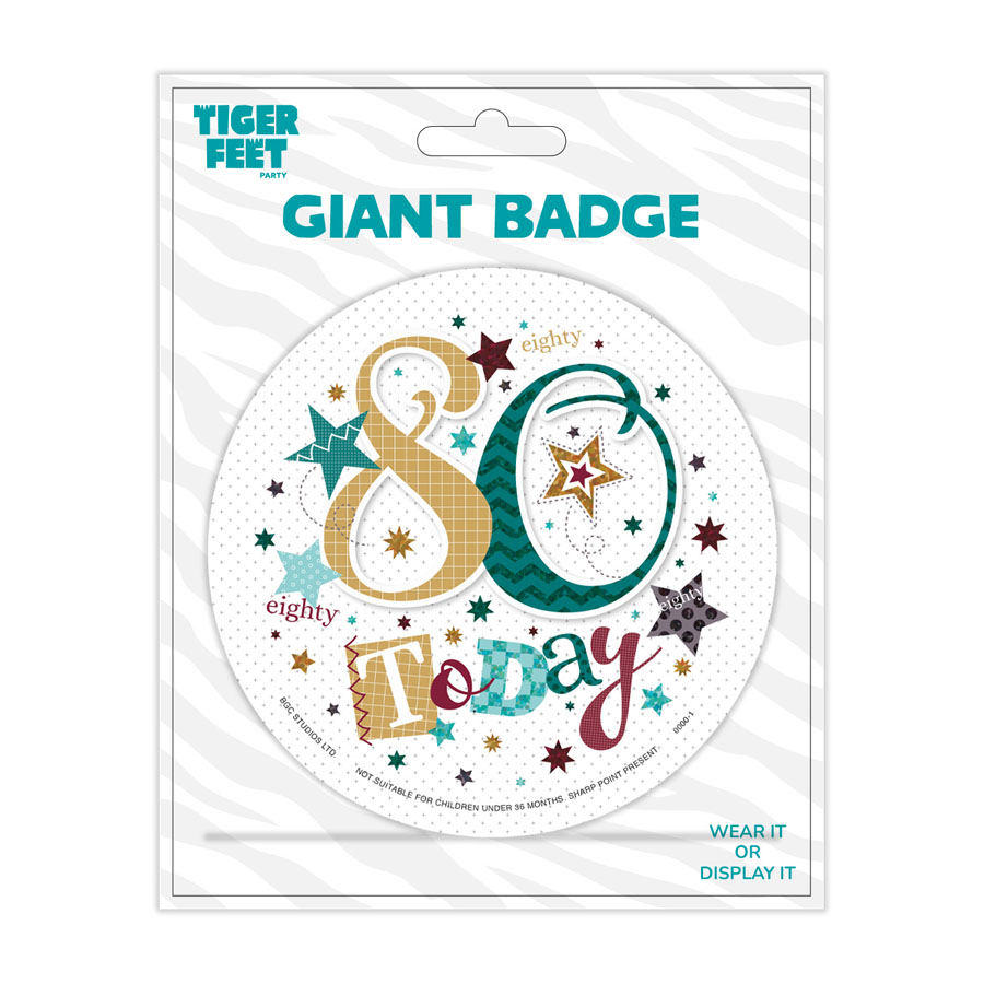 6pk Big Badges Birthday Age 80 - Tiger Feet Ireland