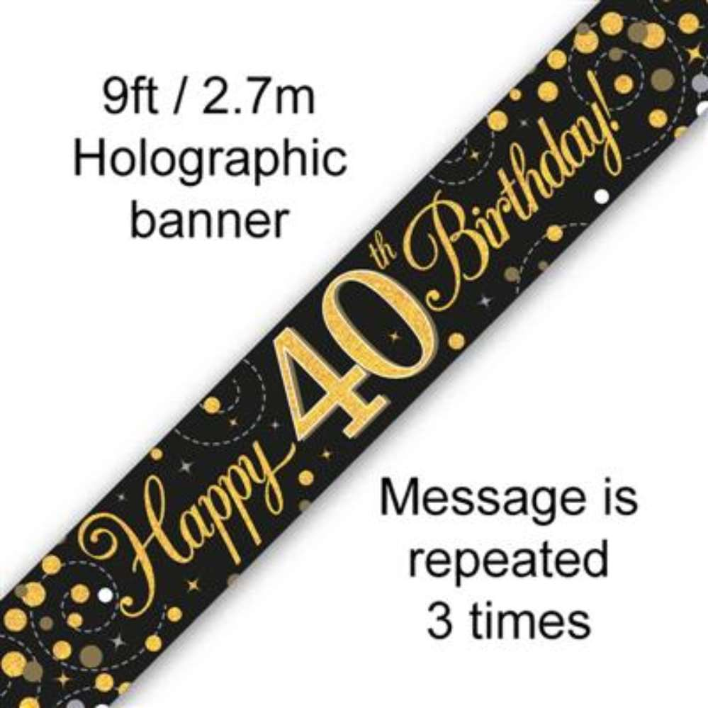 9ft Banner Sparkling 40th Bday Black & Gol - Tiger Feet Ireland