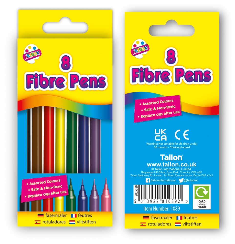 8 Colouring Pens Fine Tip Fibre - Tiger Feet Ireland
