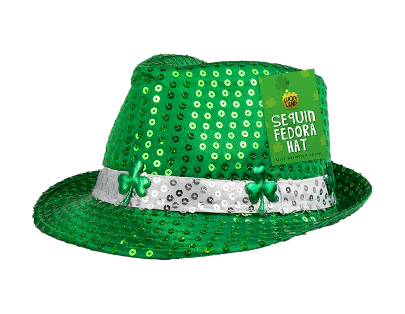 Sequin Shamrock Fedora Hat St.Patrick Day - Tiger Feet Ireland
