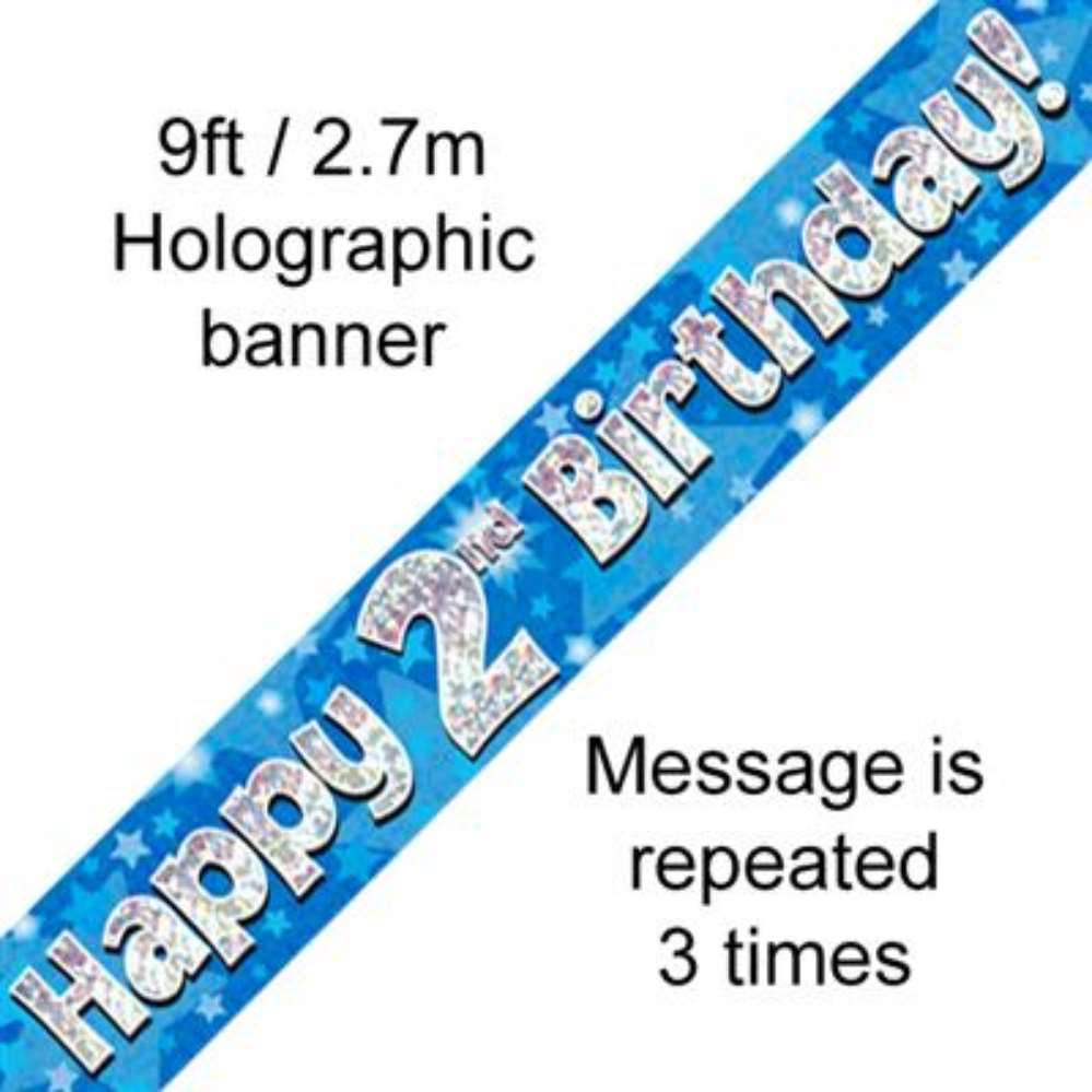 9ft Banner Happy 2nd Birthday Blue - Tiger Feet Ireland
