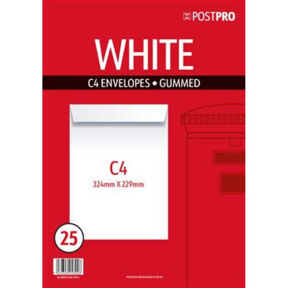 25pk Envelopes C4 229x334mm White Gummed - Tiger Feet Ireland