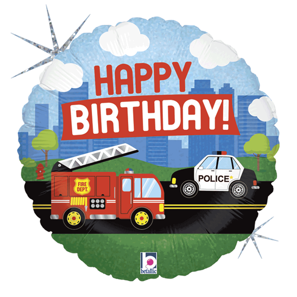 Foil Balloon 18" Round Emergency Vehicle Birthday - Tiger Feet Ireland