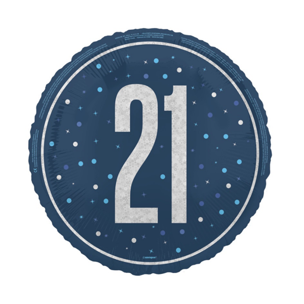 Foil Balloon 18in Round Glitz Blue Age 21 - Tiger Feet Ireland
