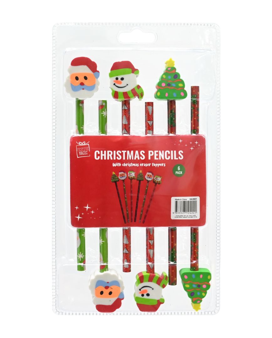 Uncle Bills 6 Pack Pencils With Erasers Christmas - Tiger Feet Ireland