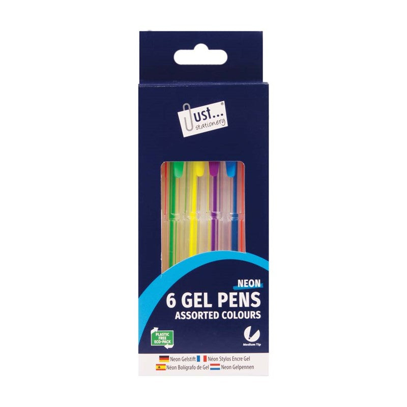 6pcs Neon Gel Ink Pens Assorted Colours - Tiger Feet Ireland