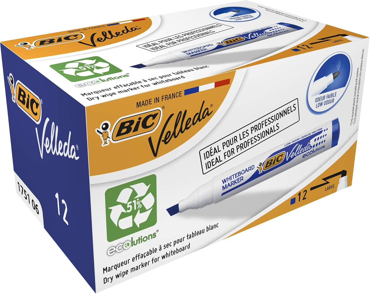 12pk BIC Velleda 1751 Whiteboard Marker Blue - Tiger Feet Ireland