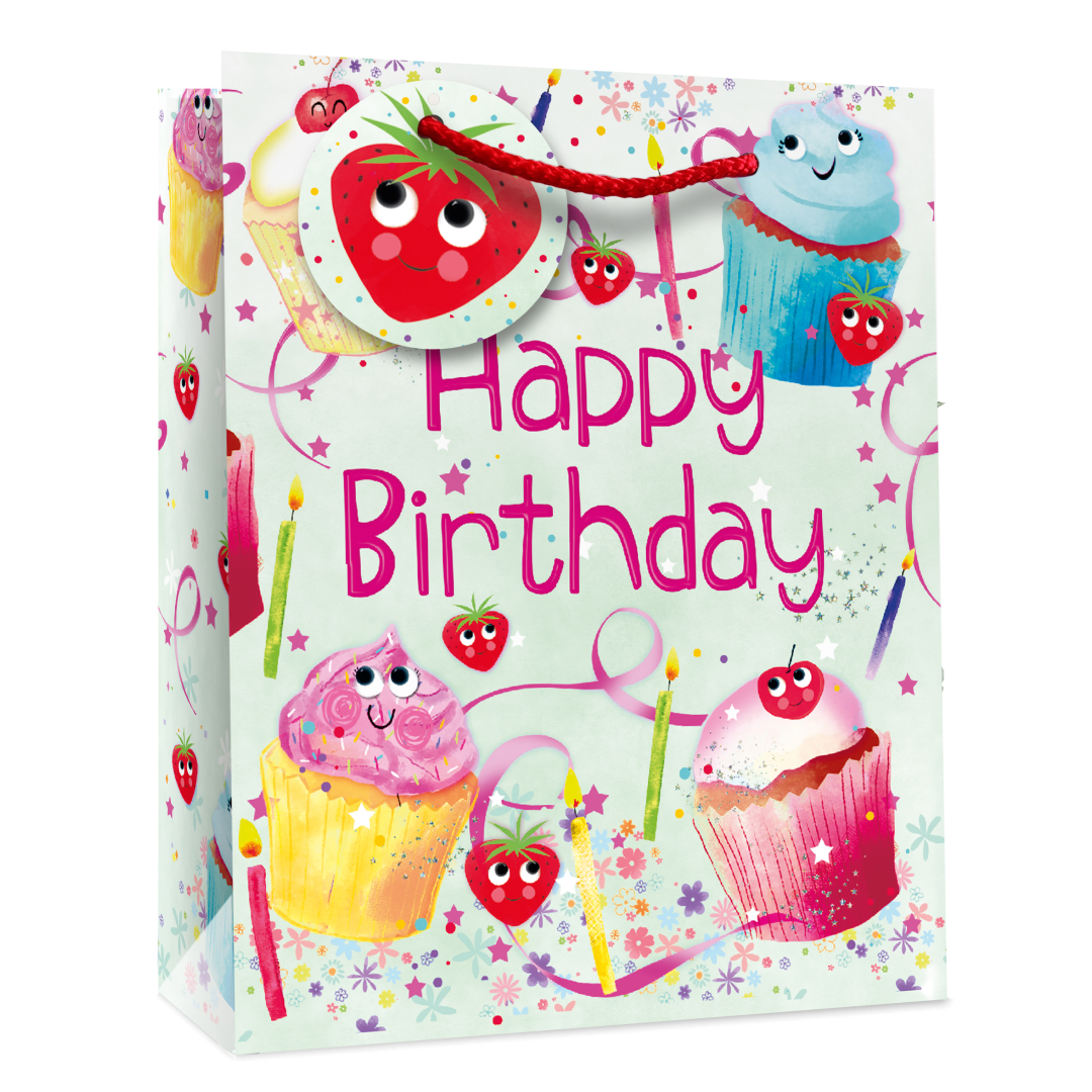 6pk Giftbags Large Happy Birthday Cup Cake - Tiger Feet Ireland