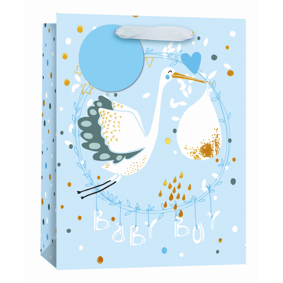 Simon Elvin Gift Bag Stork Baby Boy Large 6pk