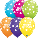 25ct Latex Balloons 11" Happy Birthday Polka Dots - Tiger Feet Ireland
