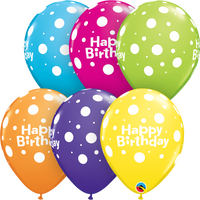 25ct Latex Balloons 11" Happy Birthday Polka Dots - Tiger Feet Ireland