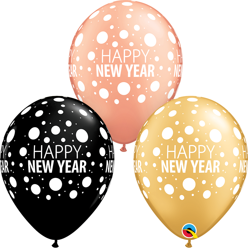 25ct Latex Balloons 11" Round Happy New Year Dots - Tiger Feet Ireland