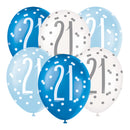 6ct Latex Balloons 12" Round Glitz Blue Age 21 - Tiger Feet Ireland