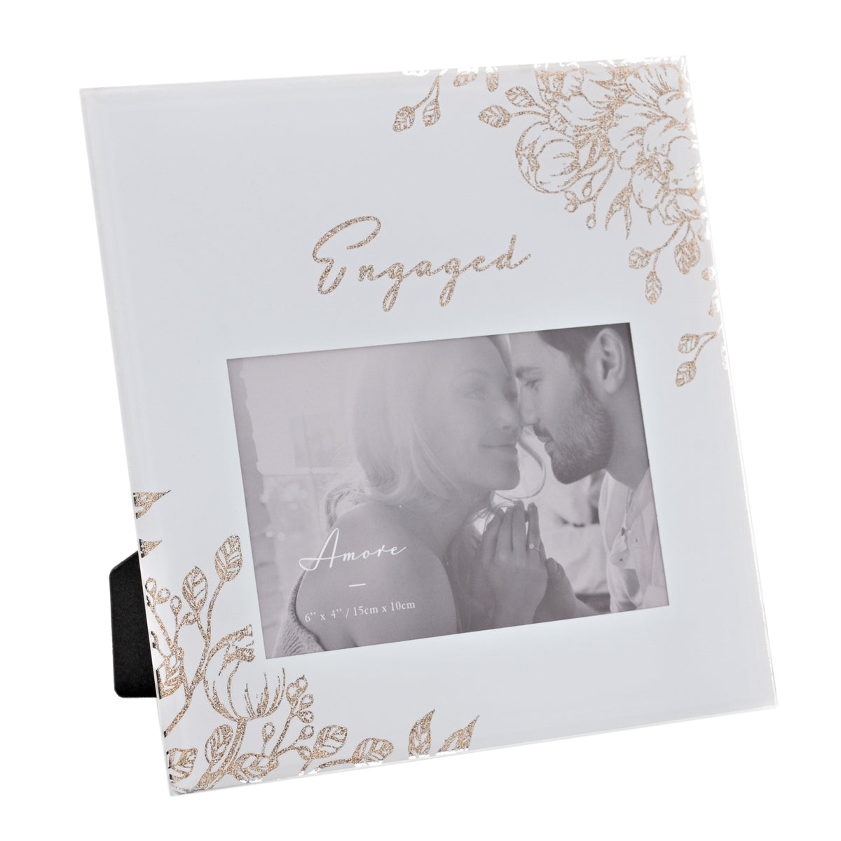 Pale Grey Glass Gold Photo Frame 6"x4" Engaged - Tiger Feet Ireland