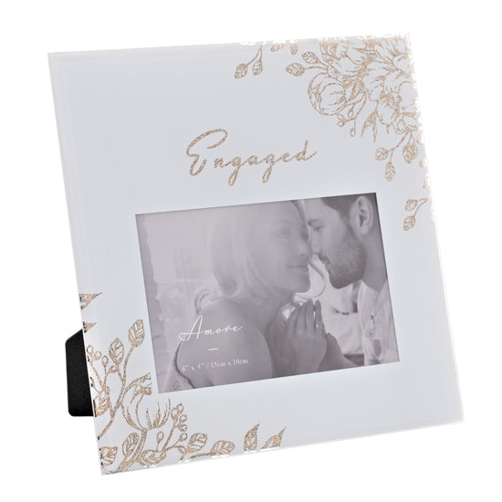 Pale Grey Glass Gold Photo Frame 6"x4" Engaged