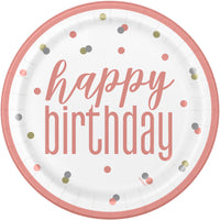 8ct Paper Plates 9in Rose Gold Happy Birthday - Tiger Feet Ireland