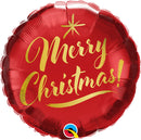 Foil Balloon 18" Round Christmas Gold Script Red - Tiger Feet Ireland