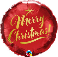 Foil Balloon 18" Round Christmas Gold Script Red - Tiger Feet Ireland