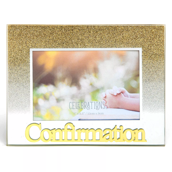 Confirmation Photo Frame 5" x 3.5" Gold Glitter