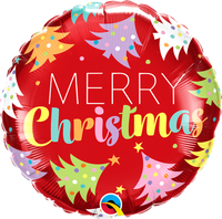 Foil Balloon 18" Round Christmas Tree Red - Tiger Feet Ireland