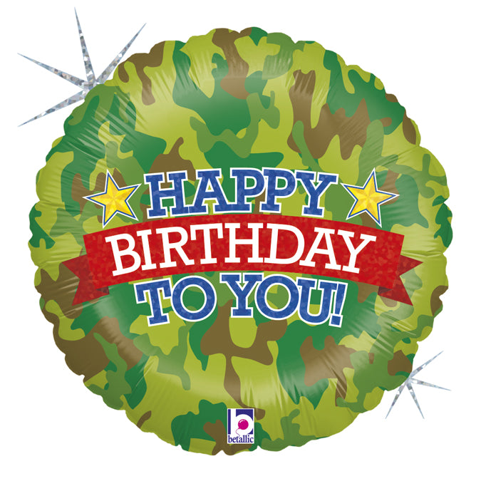 Foil Balloon 18" Round Camouflage Birthday - Tiger Feet Ireland