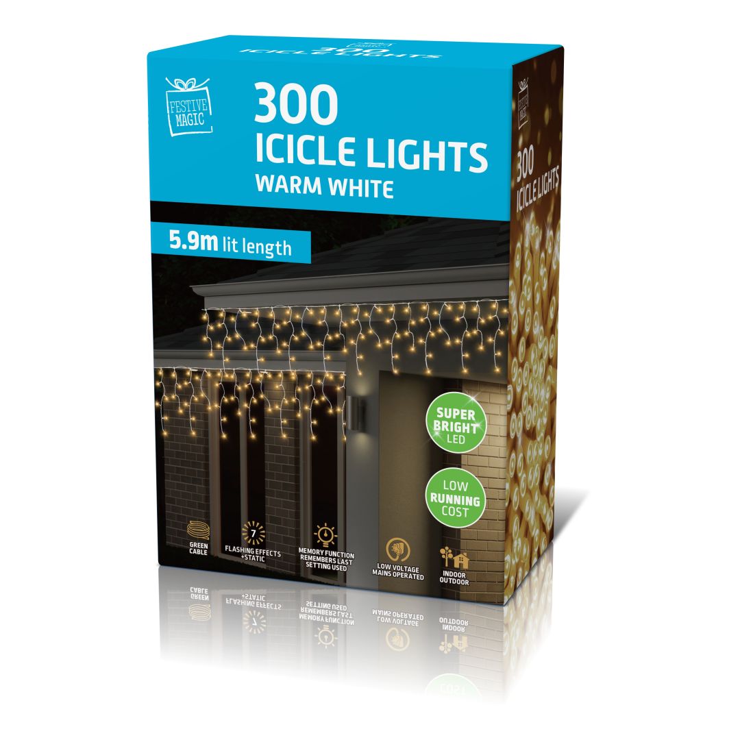 LED Icicle Lights 300 Warm White
