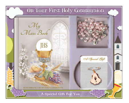 Communion Gift Set Hardback Book/Rosary/Brooch - Tiger Feet Ireland
