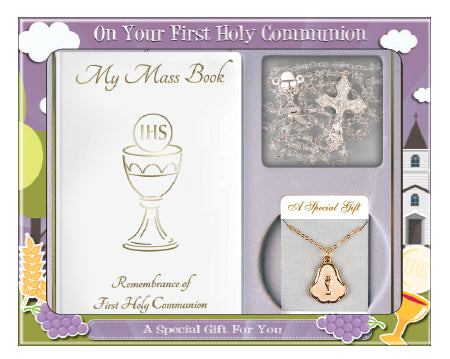 Communion Gift Set Hardback Book/Rosary/Necklet - Tiger Feet Ireland