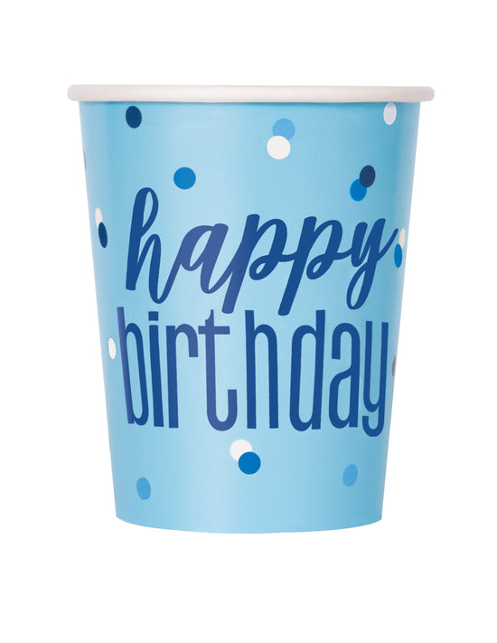 8 Cup 9oz Glitz Happy Birthday Blue