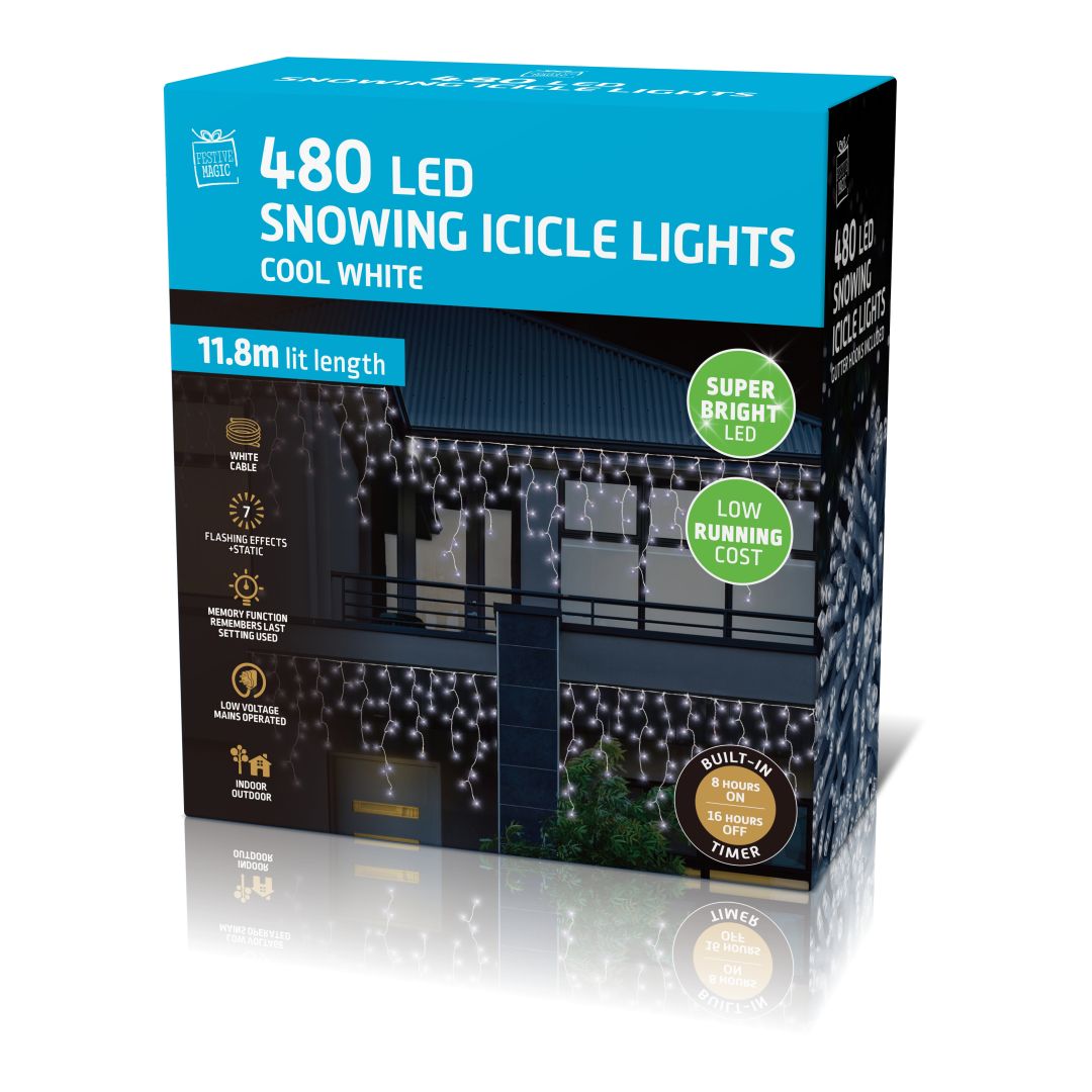 LED Snowing Icicle Lights 480 White