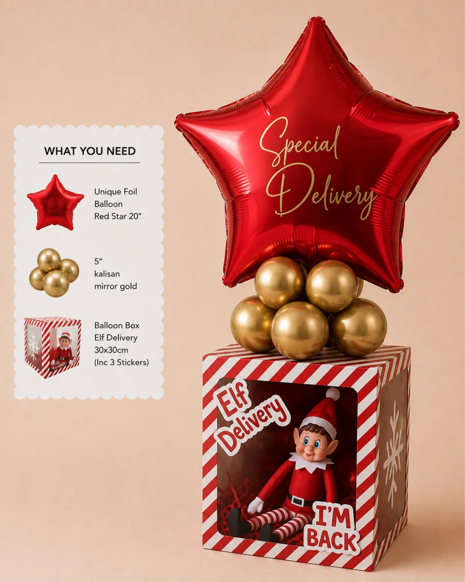Balloon Box Elf Delivery 30x30cm 6pk