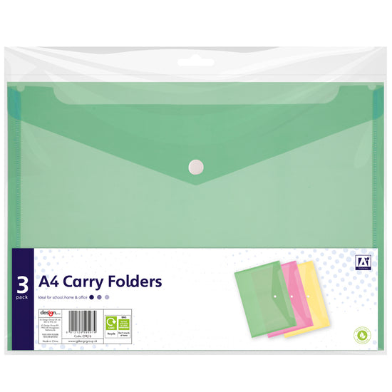 Folders A4 3pc Assorted