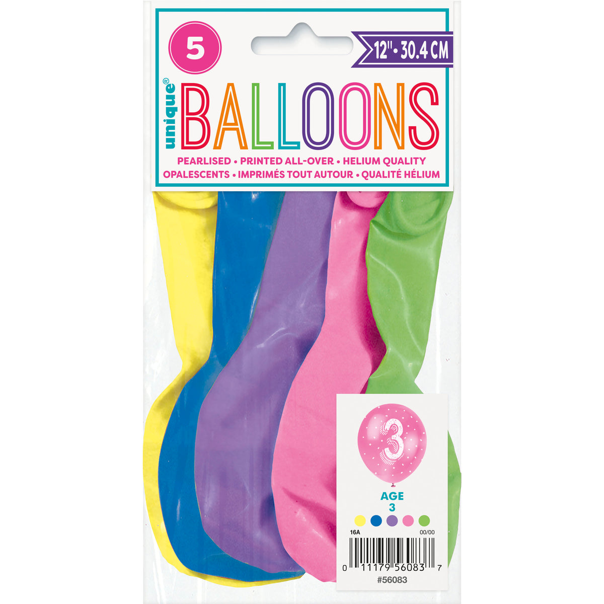 5ct Latex Balloon 12in Round Age 3 - Tiger Feet Ireland