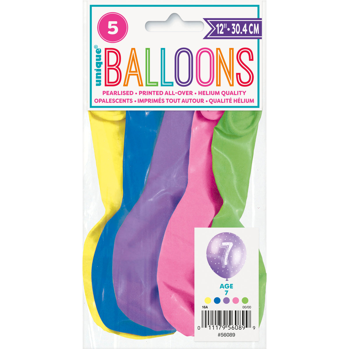 5ct Latex Balloon 12in Round Age 7 - Tiger Feet Ireland