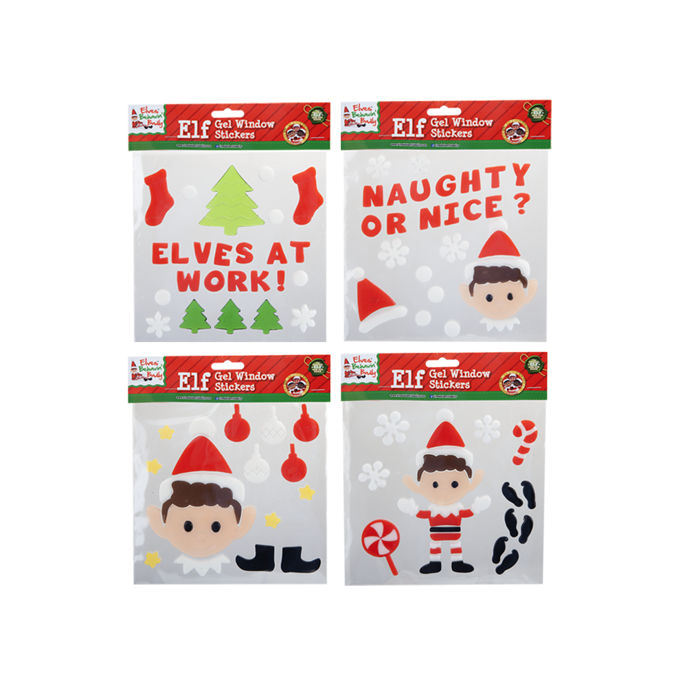 Window Gel Sticker 20x20cm Elf Assorted 24pk