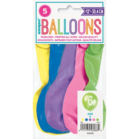 Age 6 12" Latex Balloons 5pk
