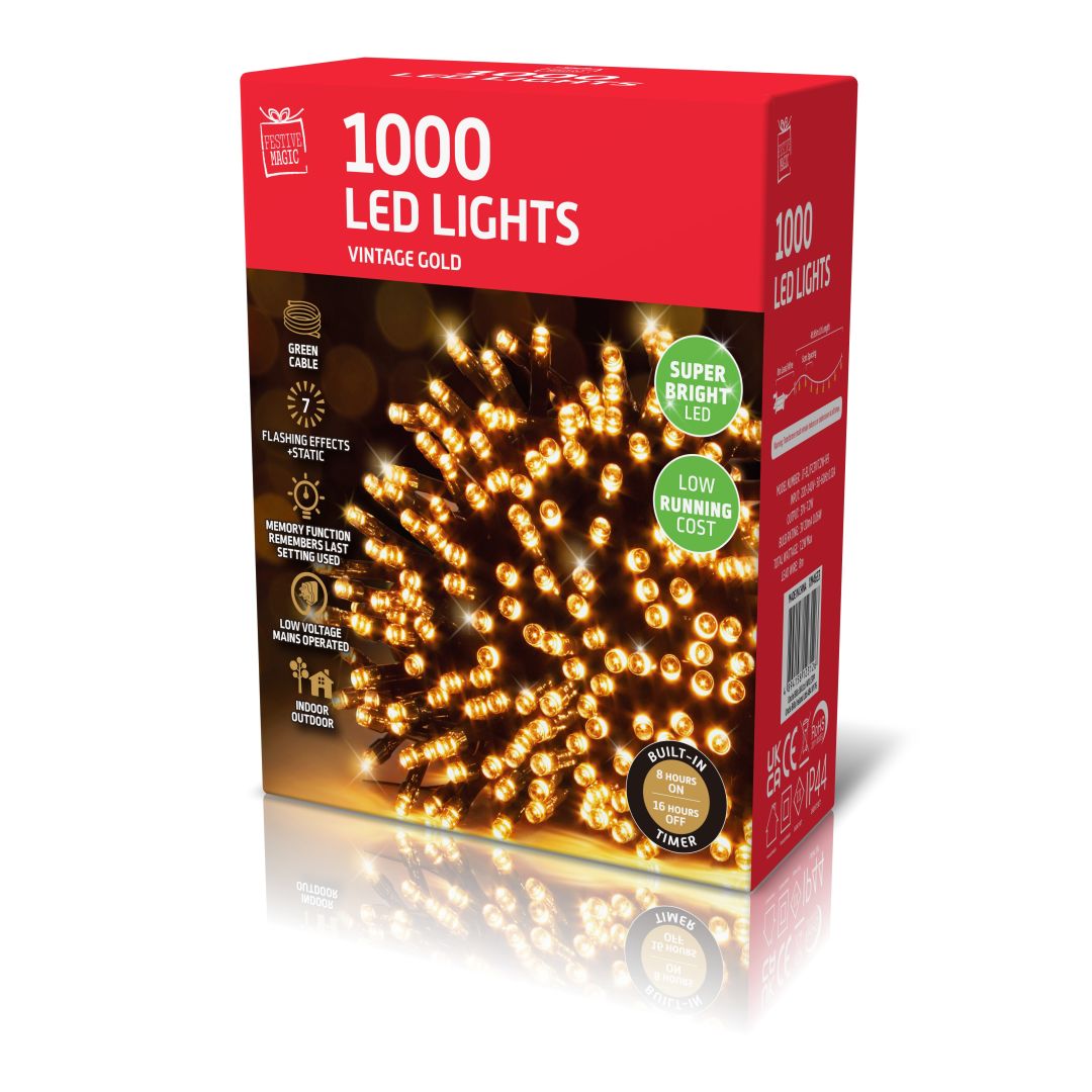 LED Lights 1000 Timer Vintage Gold
