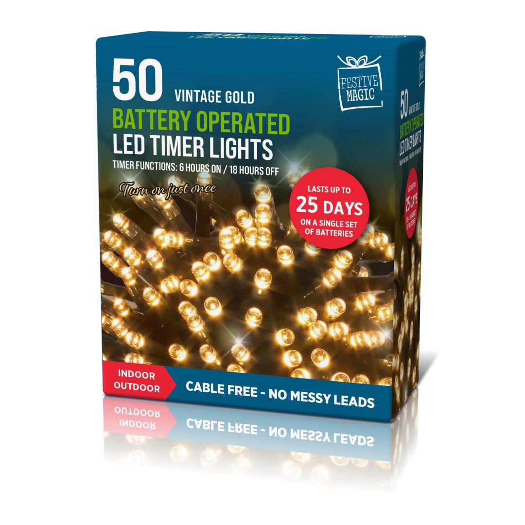 Timer LED Lights 50 Vintage Gold - Tiger Feet Ireland