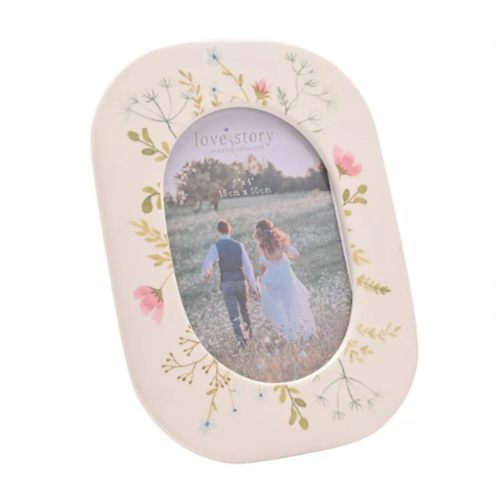 Ceramic Photo Frame 4inx6in Oval Floral