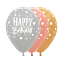 Latex Balloon 12" Happy Birthday Metallic 25pk - Tiger Feet Ireland