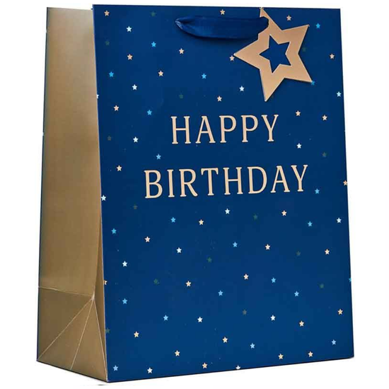 6pk Giftbags Happy Birthday Blue Large