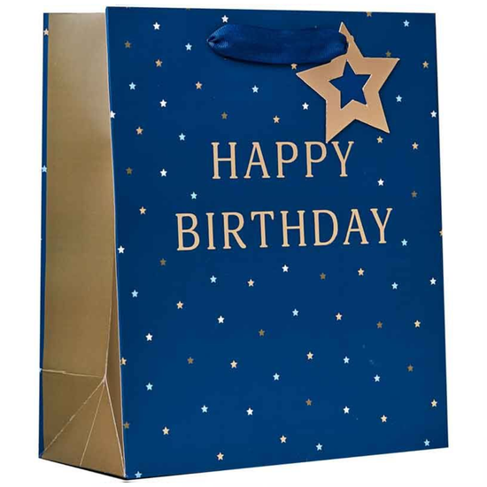 6pk Giftbags Happy Birthday Blue Medium