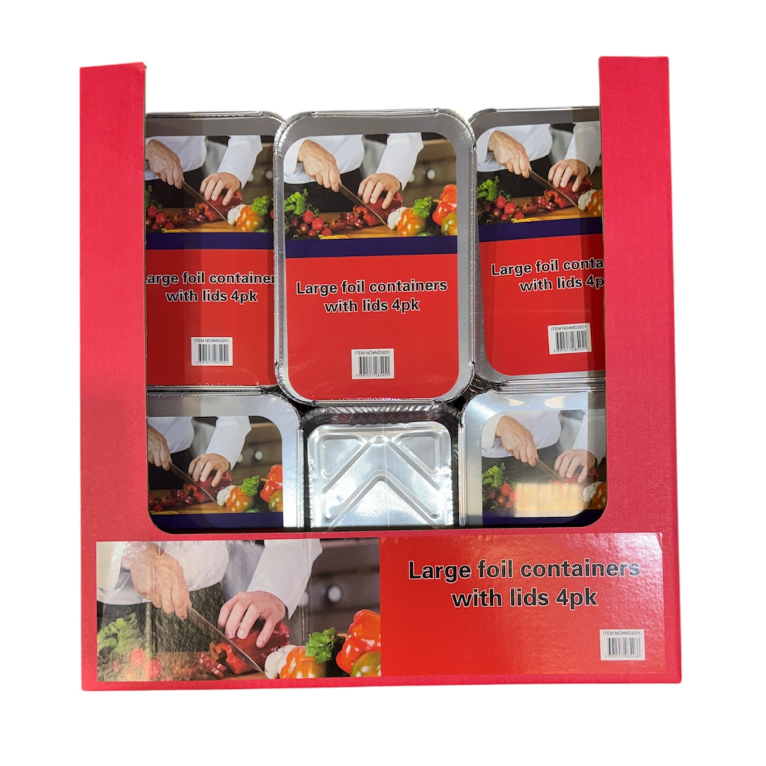 4pk Foil Containers With Lids Large - Tiger Feet Ireland
