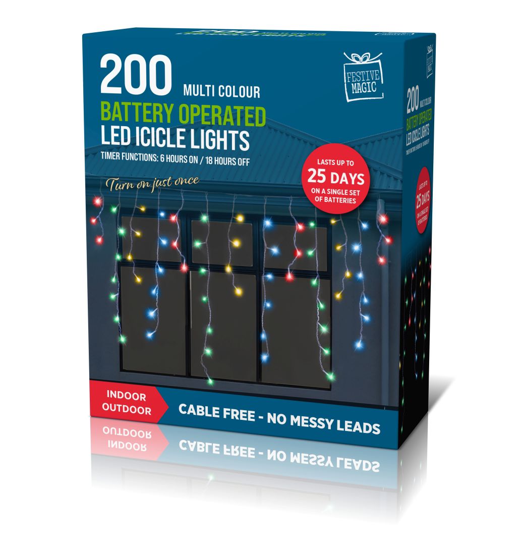 LED Timer Icicle Lights 200 Multicolour