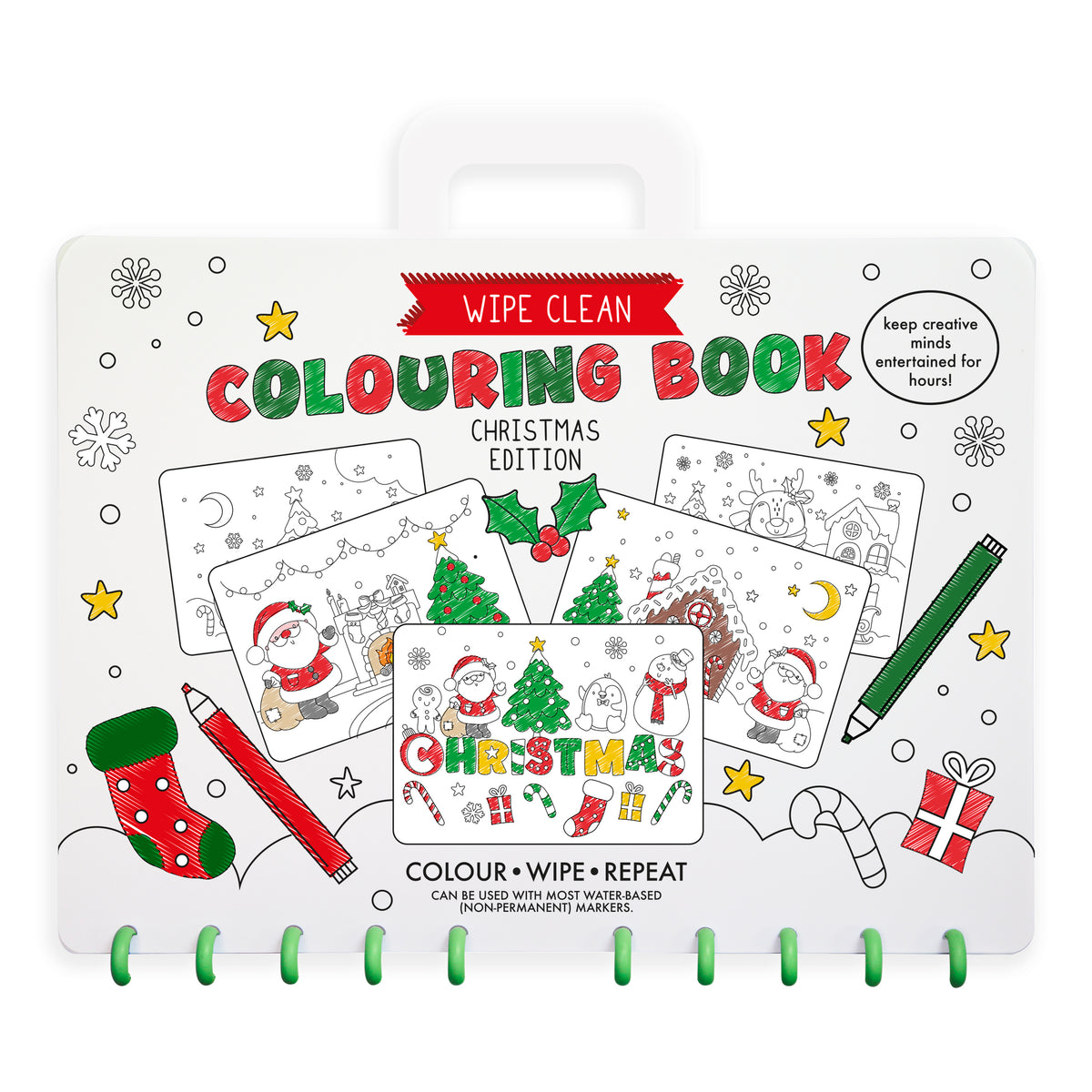 Xmas Wipe Clean Colouring Book 6pk