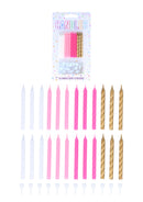 24pcs White, Pink & Gold Candles with Holder - Tiger Feet Ireland