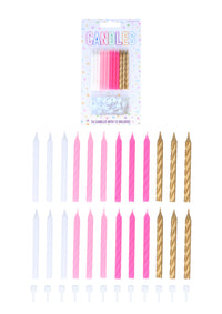 24pcs White, Pink & Gold Candles with Holder - Tiger Feet Ireland